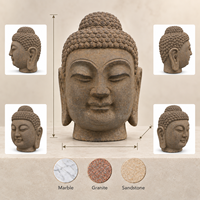 Décoration de bureau en gros, petite statue de tête de Bouddha en pierre de bluestone sculptée à la main, 16cm*17cm*25cm, pour la décoration religieuse