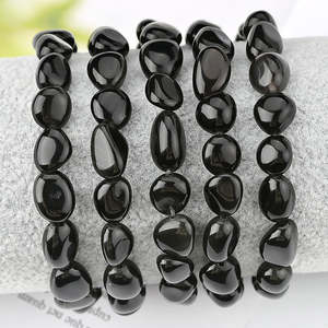 Pulsera de piedras preciosas de ónix negro de alta calidad, brazalete de piedras preciosas de obsidiana - Product Image 5