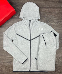 طقم تدريب رجالي مخصص بشعار، جاكيت بغطاء رأس وسروال رياضي (Jogger) وهودي، طقم من قطعتين للرجال - Product Image 4
