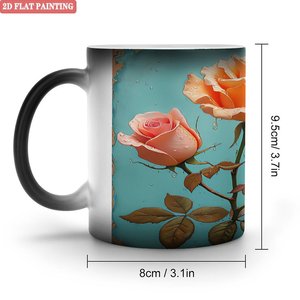 Mug en céramique Heat Reveal 11oz, noir givré, tasse magique avec motif de rose pour café et thé - Product Image 1