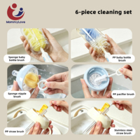 Lot de 6 brosses de nettoyage pour biberons de bébé, personnalisables OEM, avec accessoires pour tétines et outils de nettoyage pour éponges et plastiques