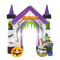 Ornement de jardin décoratif lumineux, château gonflable d'Halloween, sorcière, citrouille et arche fantôme gonflable avec lumières LED