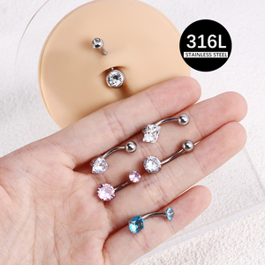 Anillos para <span class=keywords><strong>Ombligo</strong></span> de <span class=keywords><strong>Acero</strong></span> Quirúrgico 316L con Rosca Externa y Circonitas, Joyería para <span class=keywords><strong>Piercing</strong></span> - Product Image 6
