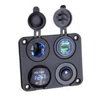 Panneau d'interrupteurs à bascule pour voiture 12V-24V avec double prise allume-cigare USB QC3.0 et voltmètre