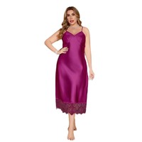 Chemise de nuit d'été grande taille pour femme 100% polyester satiné col en V bretelles taille élastique douce respirante élégante sexy unie