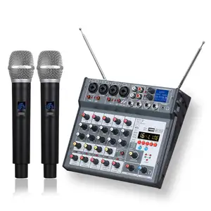 Demao 06E Usb profesyonel ses mikseri dijital karıştırma konsolu bağlanabilir BT iki kablosuz uzaktan mikrofonlar ile donatılmış