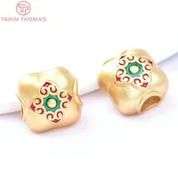 Manik-manik Lubang Besar Bentuk Hewan Warna Emas 18K Kualitas Tinggi Grosir, Bahan Kuningan, Model Tetesan Minyak, untuk Pembuatan Perhiasan DIY Gelang Kalung