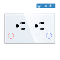 Prise murale intelligente Matter, norme américaine, double alimentation avec Wi-Fi, compatible Alexa, Google Assistant, maison intelligente, Homekit, ABS/verre/plastique