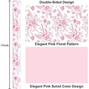 Yarcony Pink Floral Gift Wrap 17 In X 16.5 Ft Art <b>Paper</b> Vintage Toile Design For Birthday Wedding Mother's Day - Product Image 3