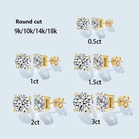 Boucles d'oreilles de luxe Starsgem 0.5ct 1ct 1.5ct 2ct 3ct Round Moissanite en or 14K Push Back Screw Back Moissanite pour femmes