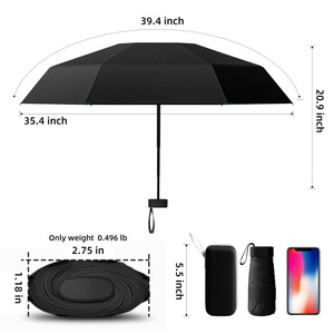 Paraguas de Bolsillo Plegable Mini Cápsula, Resistente al Viento, Impermeable y con Protección UV, Ligero, de 6 Pliegues, con Bolsa, en Oferta - Product Image 4