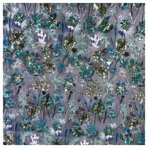 2024 yeni gelenler özelleştirilmiş boncuklu payetli çiçekler çiçek tasarım nakış dantel kumaş düğün parti elbise için