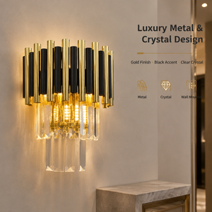 Modern Wall <b>Sconce</b> 2 Pack Luxury Metal Crystal Warm White Indoor Decorative For Bedroom Living Room Hotel Home Villa - Product Image 2