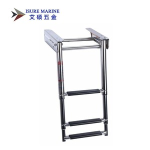 Escalera de barco de acero inoxidable de 3 escalones y 6 pies con bloqueo manual y diseño de riel oculto para acceso al cubierta - Product Image 2