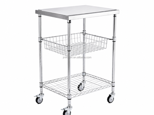 Stainless Steel <b>Kitchen</b> Utility Cart with Galvanized Frame, Rolling Storage Trolley with Wire Basket Metal Shelf Organizer - Product Image 5