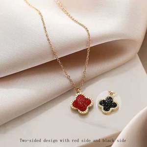 Collar de Joyería que No Destiñe, Acero de Titanio, Oro Rosa, Modelos de Diseñador, Cristal, Diamante, Collar de Trébol de Cuatro Hojas de Doble Cara - Product Image 4