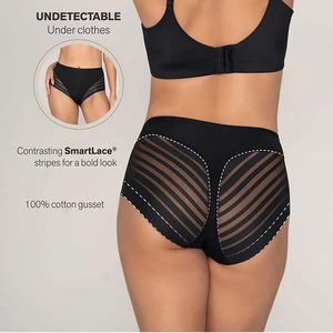 Phụ Nữ icesilk Bragas Tummy Kiểm Soát Tóm Tắt Sọc Ren Trong Suốt Đồ Lót Cộng Với Kích Thước Giữa Tăng Kiểm Soát Shapewear Quần Lót - Product Image 4