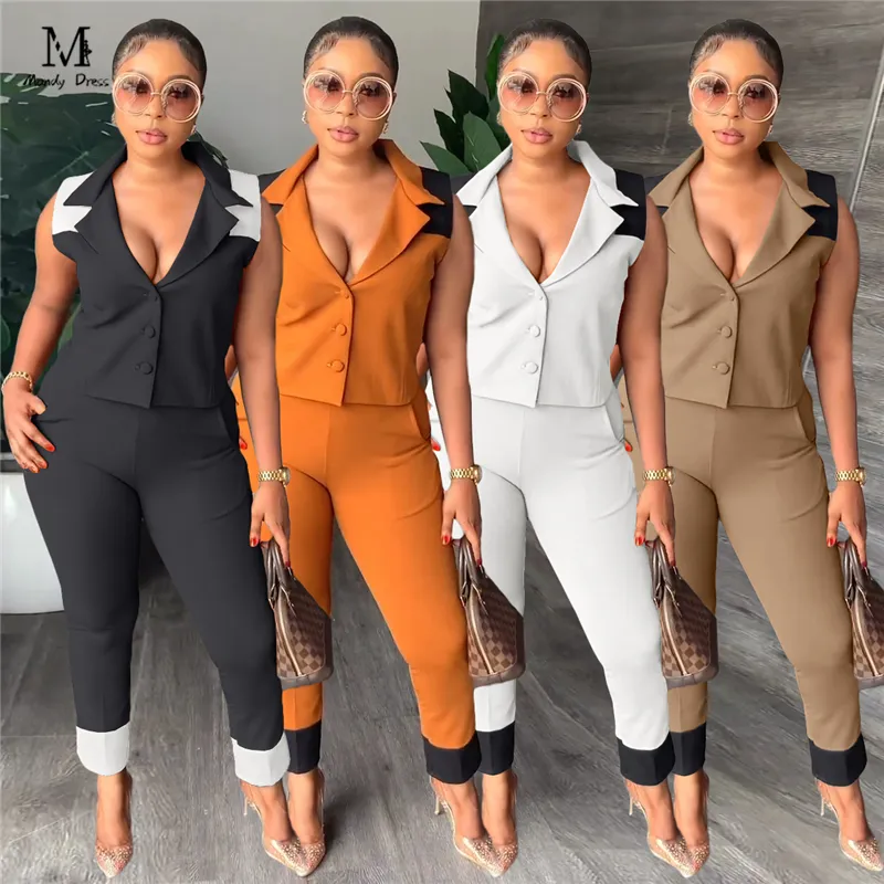 Boutique Casual Women Two Piece Sets Office Lady Outfits Sleeveless Streetwear 2023 Spring Summer 2 Piece Matching Suits