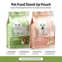 Sacs à fond plat pour aliments pour animaux de compagnie OEM ODM, logo personnalisé, pochette autoportante avec fenêtre transparente pour l'emballage d'aliments pour chiens et chats