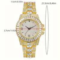 Ensemble de 5 montres de luxe pour hommes, serties de pierres, avec collier chaîne cubaine en or, bracelet, bague et pendentif croix – Montres tendance pour hommes