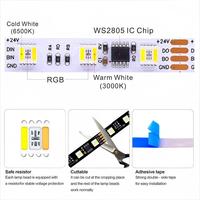 Nueva Tira LED RGBW WS2805 de 60 LED, DC24V, Clasificación IP20, Ra80, Blanco Ajustable de 3000K-6500K, Compatible con Wi-Fi