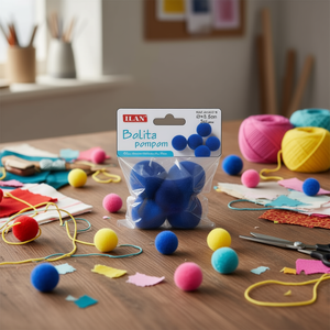 Iln <b>Wool</b> Pompom 3.5Cm Shiny Royal Blue <b>Craft</b> Decorations - Product Image 3