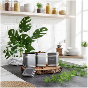 75 x 75 x 100 mm Square Metal Tin <b>Box</b> Set (Set of 3) Silver Silver Design - Product Image 3