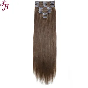 FH-Clip en cabello humano Natural, extensiones de cabello humano sin costuras, doble estiramiento, n. ° 6, 100%