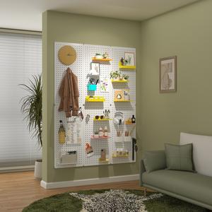 Étagère murale perforée personnalisée, rectangulaire, blanche, noire, jaune, bleue, verte, rose, revêtement poudré, sans perçage, organisateur de bureau - Product Image 2