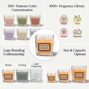 Luxury Square Glass Jar Scented Soy <b>Wax</b> <b>Candle</b> Natural Plant Extracts For Minimalist Home Decor Wholesale Private Label - Product Image 2