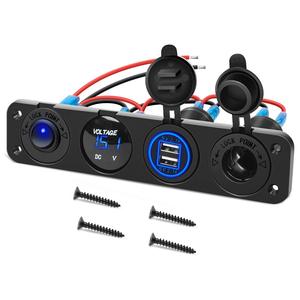 Panel de enchufe de cargador 4 en 1 ON OFF, voltímetro LED <span class=keywords><strong>USB</strong></span> Dual, encendedor de cigarrillos, toma de corriente, Panel de interruptor basculante - Product Image 1