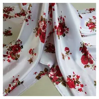 Yumuşak özel dijital baskı çiçek saten kumaş Polyester Spandex saten kumaş elbise