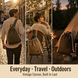 Bolsa de Lona Grande con Cordón Ajustable, 20-35L, Estilo Vintage, con Compartimento para Laptop de 15 Pulgadas, Diseño Antirrobo, Venta al Por Mayor - Product Image 4