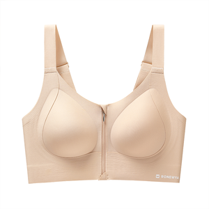 Reggiseno da donna a tre quarti con cerniera frontale, allargamento laterale, sexy, tinta unita, in spandex/nylon, lavorato a maglia, traspirante, senza ferretto, per taglie grandi e piccole - Product Image 3