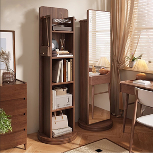 Rotating Full-length <strong>Mirror</strong> Floor Standing Home Bedroom Movable Magazine Bookshelf Storage Integrated Fitting <strong>Mirror</strong> - Product Image 1
