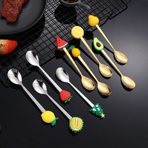 Creative Stainless Steel <b>Spoons</b> With Cartoon Fruit Silicone Handles For Children Dessert <b>Coffee</b> Stirring <b>Spoon</b> - Product Image 1