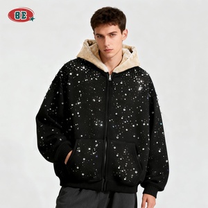 Fabricantes de Sudaderas con Capucha al por Mayor, Sudadera con Capucha Extra Grande y Gruesa con Pedrería, Sudadera de Algodón de Diseño Urbano Premium, Corte Holgado, para Invierno - Product Image 1