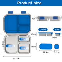 Aohea Boîte à lunch pour enfants à haute portabilité, 3 compartiments, en acier inoxydable, étanche, sans BPA, pour l'école