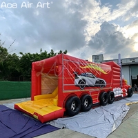 Château gonflable géant personnalisé sur le thème de la course automobile, avec camion semi-remorque et flammes, pour les enfants au carnaval et les jeux en plein air
