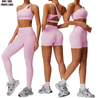 Ensemble de sport 2 pièces personnalisé pour femme, grande taille, avec legging et haut court asymétrique à une épaule, taille haute, poche avant, extensible dans les quatre sens