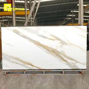 office building worktop white and gold marble porcelain large plates sintered stone tiles