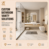 Ensemble de meuble-lavabo de salle de bain en chêne crème moderne Elite avec vasque intégrée et miroir intelligent rétroéclairé pour projets de villas de luxe