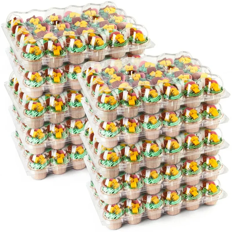 Özel gıda kapaklı ambalaj 24 sayım şeffaf plastik kubbe çörek mini cupcake kapaklı konteyner