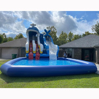 Bleu requin eau double voie château toboggan gonflable grand parc aquatique toboggan gonflable réservoir d'eau support piscine pour enfants