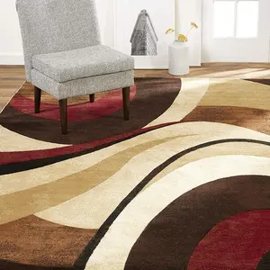 Alfombra de área marrón/roja abstracta moderna personalizada hecha a máquina, pila de bucle de nailon, diseño impreso único - Product Image 1