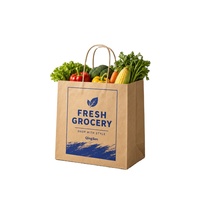 Op maat gemaakte OEM Kraft blauw bedrukte verse boodschappentas met gedraaide touwhandgreep, brede papieren tas voor voedsel, winkelen, retail, ecologisch