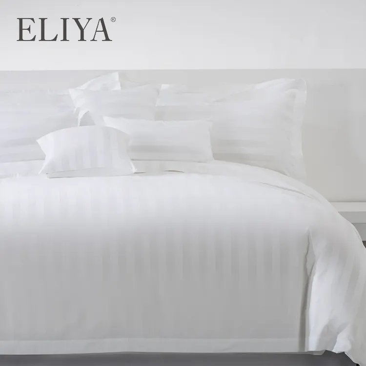 ELIYA卸売高級ホテルベッドルームリネンエジプト綿サテンストライプ寝具セットベッドシーツセット寝具高級キルトキング