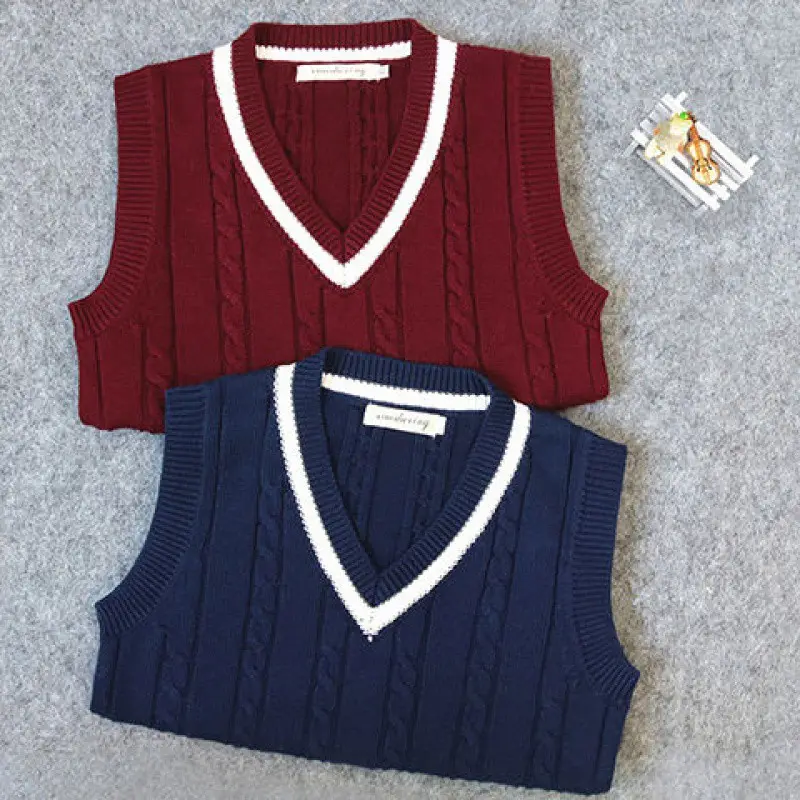 Colete de blusa de gola academia britânica uniforme de campus suéter de malha colete personalizado fabricante