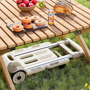 Camping <b>Cart</b> <b>Foldable</b> Portable Telescopic Trolley 100kg Load Capacity Four-Wheel PP Material Storage Outdoor Use - Product Image 4