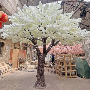 Bianco fiore artificiale albero curvo albero di legno finto ciliegio albero per ristorante Hotel decorazione casa fiore albero finto - Product Image 1